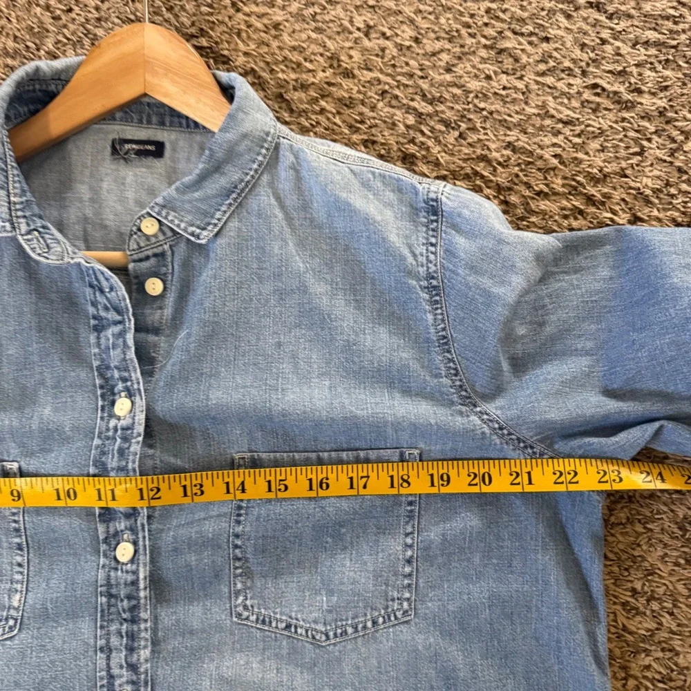 J. Crew Factory Light Blue Denim Button-Down Shirt - Picture 7 of 8
